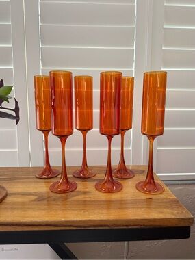 Amber Tall Stem Champagne Flutes - Set of 6